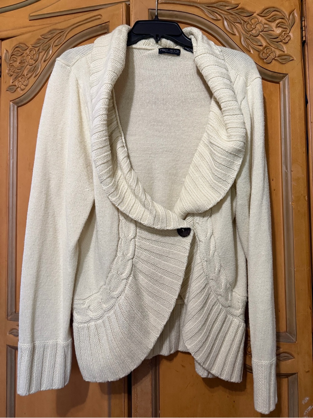 Shawl Collar Cream Cable Knit Cardigan Sweater